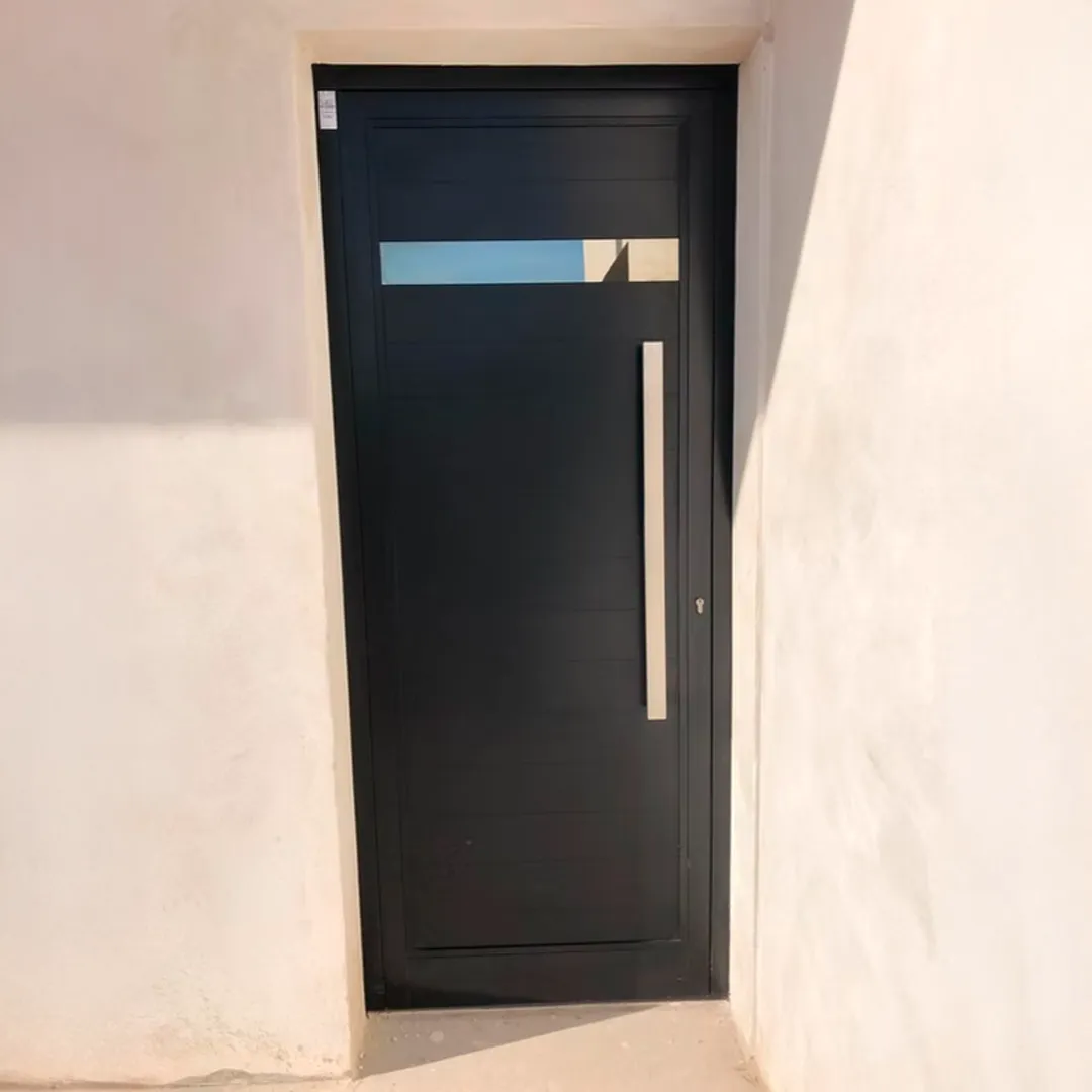 Moderna puerta de entrada en negro con elegante tirador
